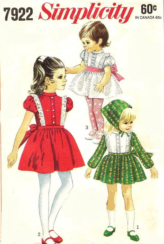 ADORABLE 1960s Little Girls Dress and Scarf Pattern SIMPLICITY 7922 Three Sweet Styles Size 5 Childrens Vintage Sewing Pattern FACTORY FOLDED (COPY)