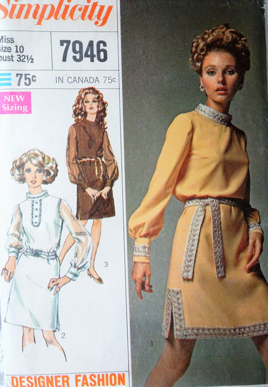 1960s MOD Dress Pattern SIMPLICITY Designer Fashion, Day or Party Dress Bust 32 Vintage Sewing Pattern FACTORY FOLDED