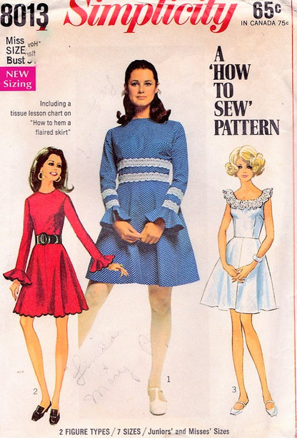 1960s CUTE Flared Dress Pattern SIMPLICITY 8013 How To Sew Pattern Bust 38 Vintage Sewing Pattern UNCUT