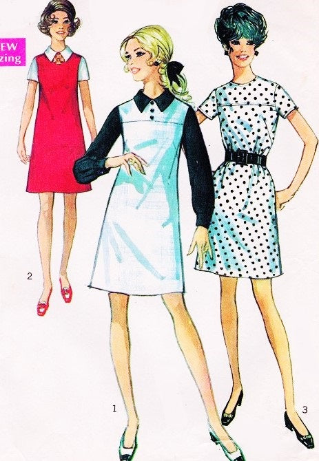 1960s CUTE Mod A Line Dress Pattern SIMPLICITY 8036 Three Kawaii Style Versions UNCUT Vintage Sewing Pattern Several Sizes Available