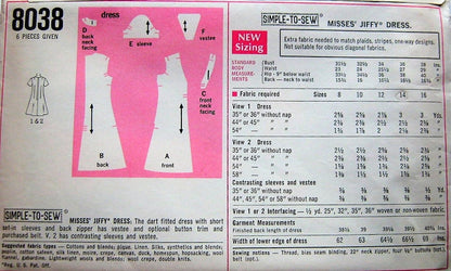 1960s CUTE Flared Dress Pattern SIMPLICITY 8038 Two Versions Bust 32 or 36 Vintage Sewing Pattern UNCUT