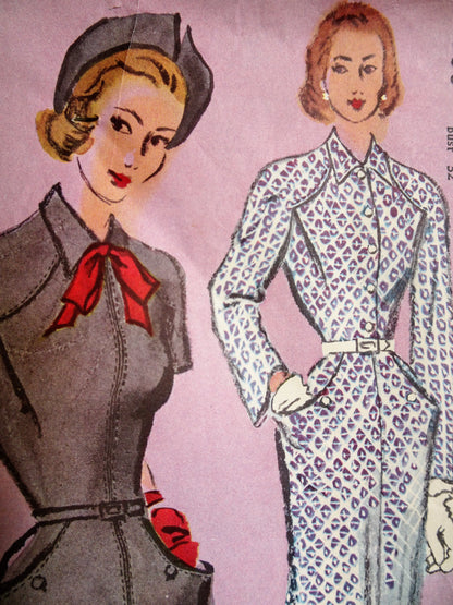 1940s CHIC Slim Dress Pattern SIMPLICITY Designers 8058 Classy Design Details Bust 32 Vintage Sewing Pattern