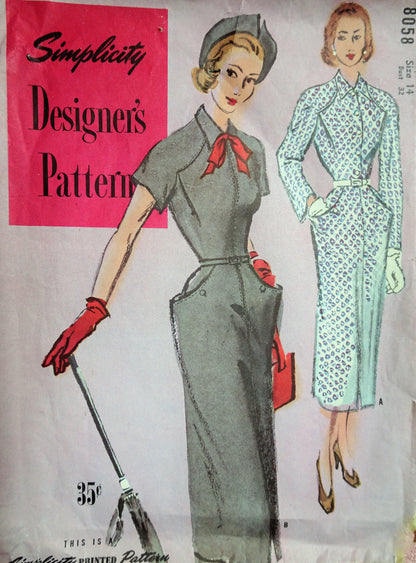 1940s CHIC Slim Dress Pattern SIMPLICITY Designers 8058 Classy Design Details Bust 32 Vintage Sewing Pattern
