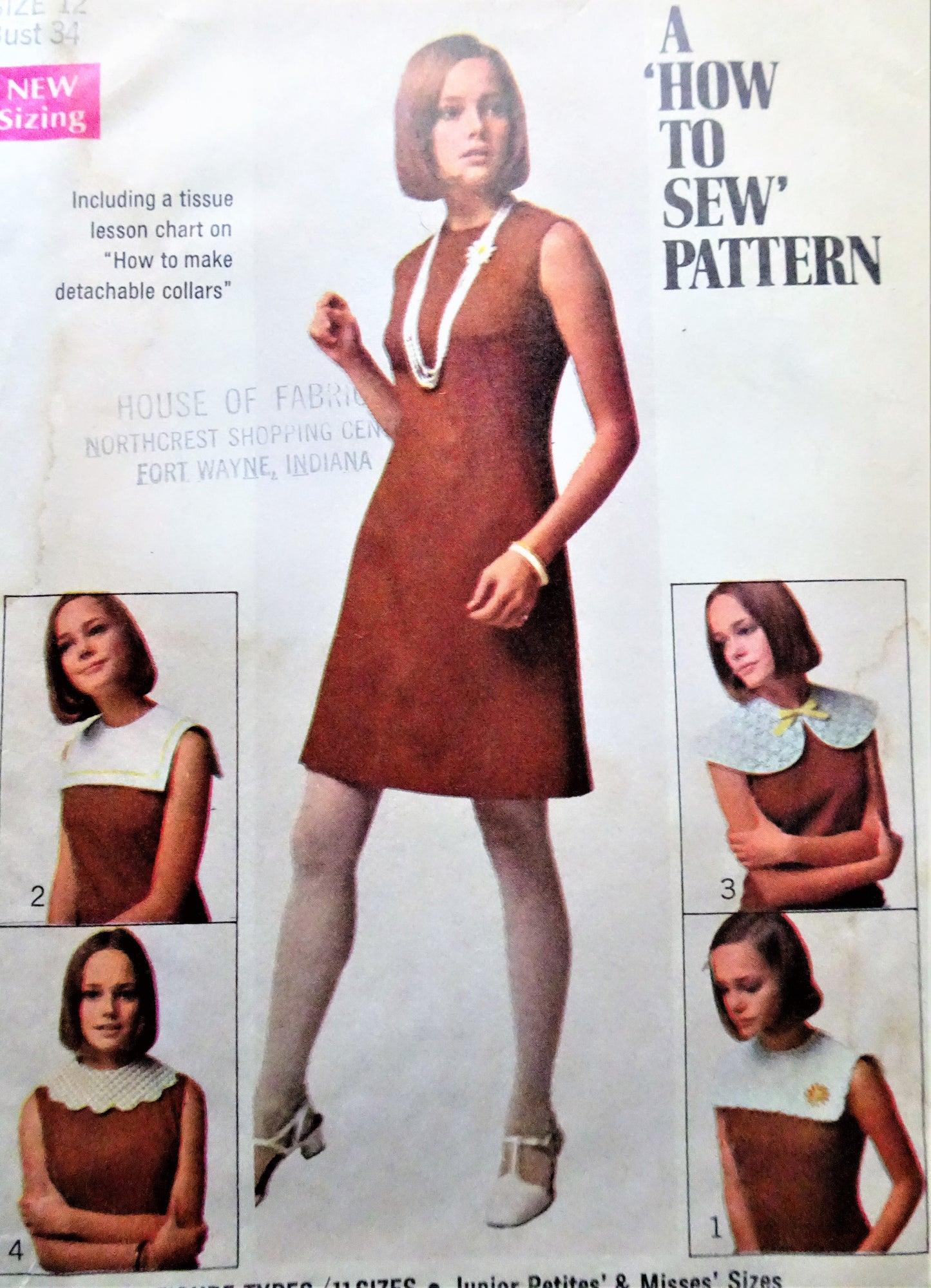 1960s Dress and Detachable Collars Pattern SIMPLICITY 8060 How To sew Pattern Bust 34 Vintage Sewing Pattern