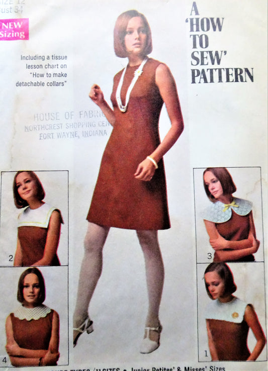 1960s Dress and Detachable Collars Pattern SIMPLICITY 8060 How To sew Pattern Bust 34 Vintage Sewing Pattern