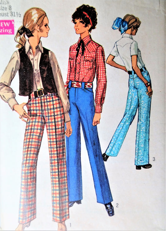 1960s RETRO  Western Style Shirt,Vest and High Waist Pants Pattern SIMPLICITY 8288  Bust 32 Vintage Sewing Pattern FF