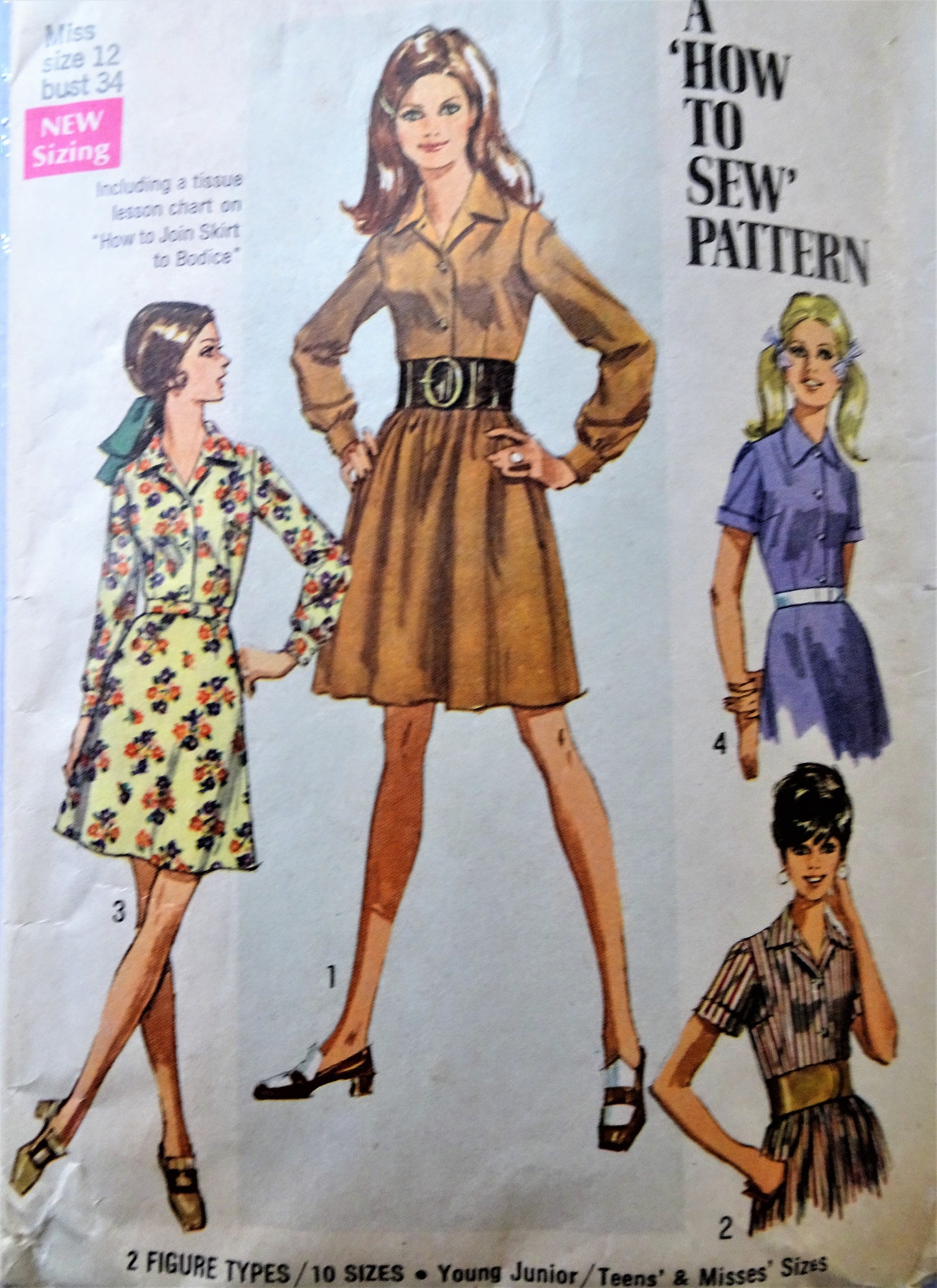 1960s How To Sew Dress Pattern SIMPLICITY 8259 Shirt Dress With 2 Skirts Bust 32 Vintage Sewing Pattern