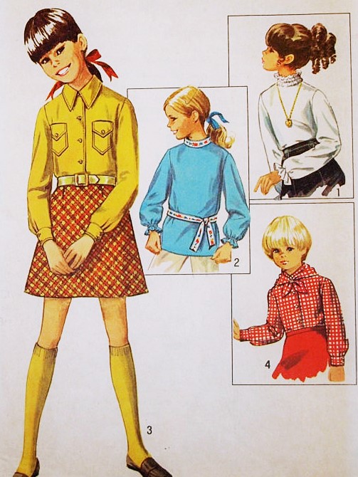 1960s CUTE  Girls  Blouse, Shirt and Scarf Pattern SIMPLICITY 8307 Four Styles Size 10 Vintage Sewing Pattern UNCUT