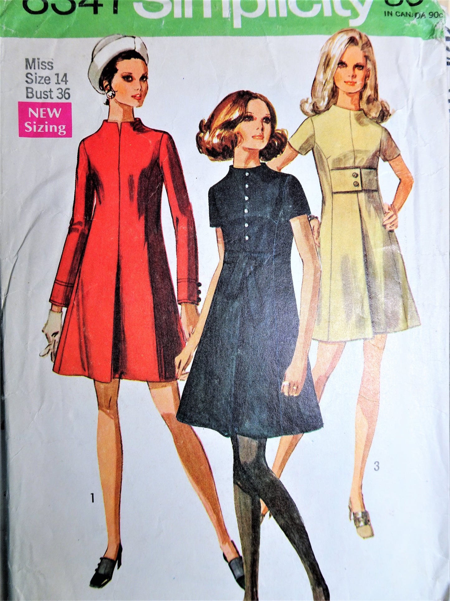 1960s MOD Dress Pattern SIMPLICITY 8341 Princess Seaming, Three Wonderful Versions, Bust 38 Vintage Sewing Pattern