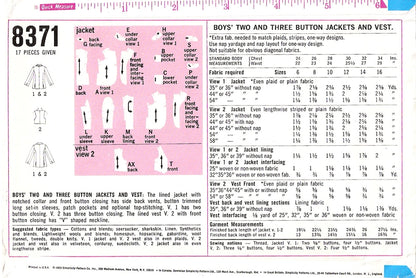 1960s CLASSIC Boys Suit Blazer Jackets and Vest Pattern SIMPLICITY 8371 Perfect For Weddings, Graduations, Special Ocassions, Boys Childrens Vintage Sewing Pattern UNCUT