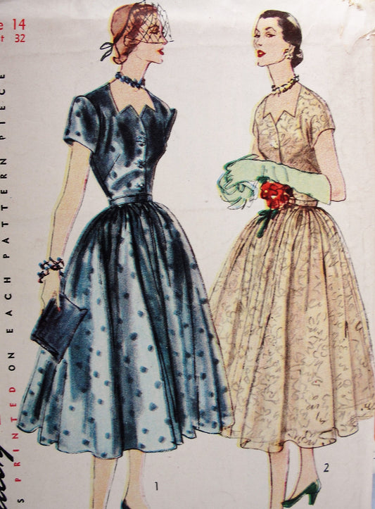 1950s Vintage BEAUTIFUL Evening Dress with Gathered Four-Gore Skirt Simplicity 8396 Sewing Pattern Bust 32