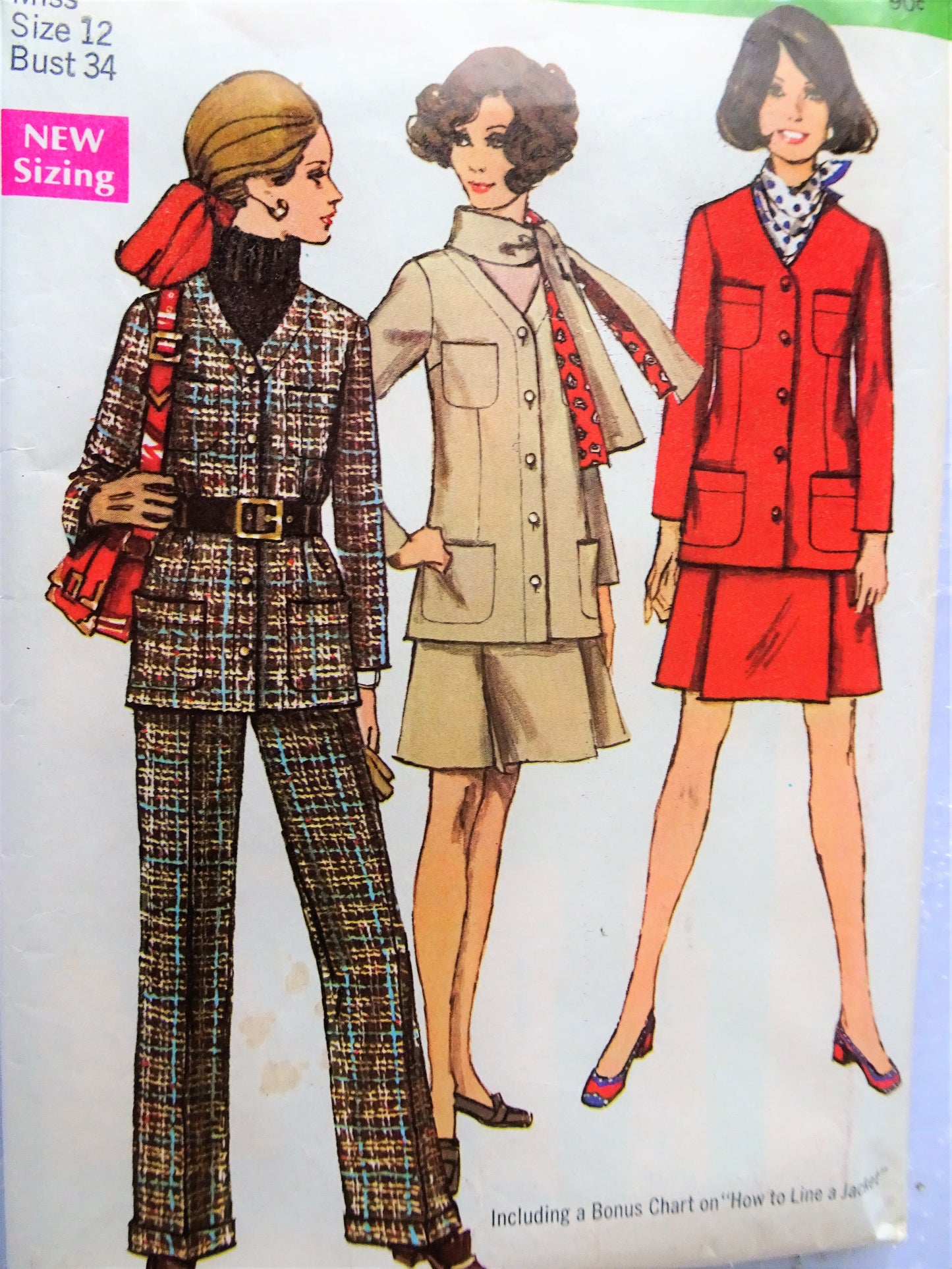 1960s FAB Suit Pattern SIMPLICITY 8401 Longer Jacket, Cuffed Pants, Above Knee Skirt, Bust 34 Vintage Sewing Pattern