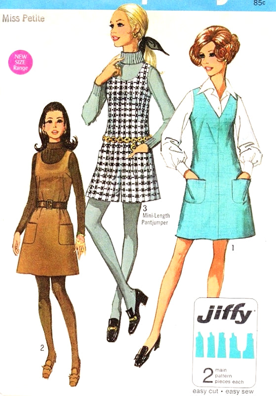 Mod 60s CUTE Jumper Dress and Pant Dress Pattern SIMPLICITY JIFFY 8404 Easy To Sew UNCUT Vintage Sewing Pattern Several Sizes Available