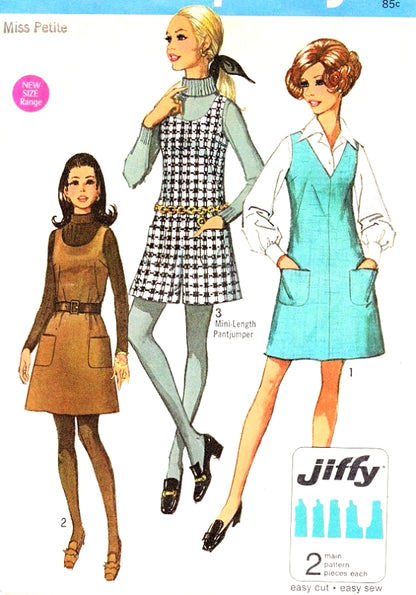 Mod 60s CUTE Jumper Dress and Pant Dress Pattern SIMPLICITY JIFFY 8404 Easy To Sew UNCUT Vintage Sewing Pattern Several Sizes Available