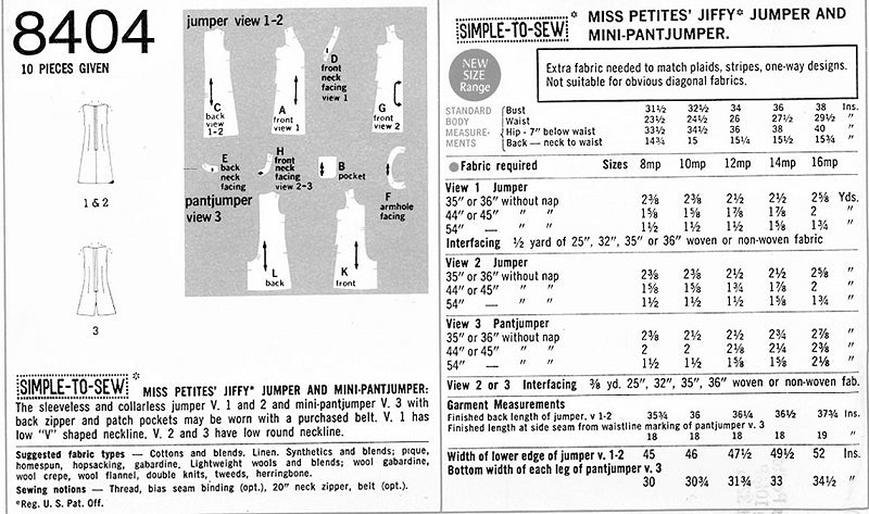 Mod 60s CUTE Jumper Dress and Pant Dress Pattern SIMPLICITY JIFFY 8404 Easy To Sew UNCUT Vintage Sewing Pattern Several Sizes Available