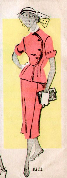 1950s STRIKING Suit Dress Pattern SIMPLICITY 8414 Unique Curved Closing Fitted Jacket Two Versions Bust 38 Vintage Sewing Pattern