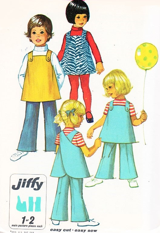 1960s Little Girls Cute Jiffy Wrap Jumper and Bell-Bottom Pants Pattern Simplicity 8420 Criss Cross Back Jumper Adorable Toddler Vintage Sewing Pattern FACTORY FOLDED