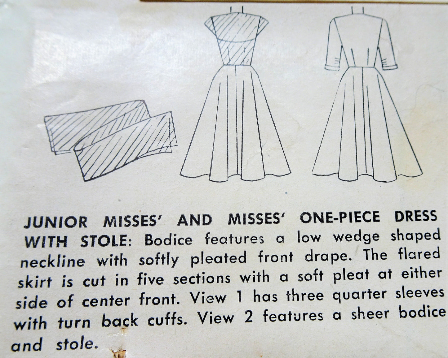1950s GLAM Evening Party Dinner Dress Pattern SIMPLICITY 8437 Stunning Draped Bodice and Stole Bust 32 Vintage Sewing Pattern