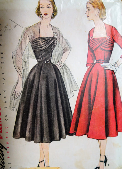 1950s GLAM Evening Party Dinner Dress Pattern SIMPLICITY 8437 Stunning Draped Bodice and Stole Bust 32 Vintage Sewing Pattern