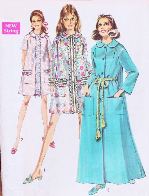 1960s PRETTY Robe Brunch Coat Pattern SIMPLICITY 8458 Three Versions, Size Small, Vintage Sewing Pattern FF