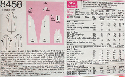 1960s PRETTY Robe Brunch Coat Pattern SIMPLICITY 8458 Three Versions, Size Small, Vintage Sewing Pattern FF