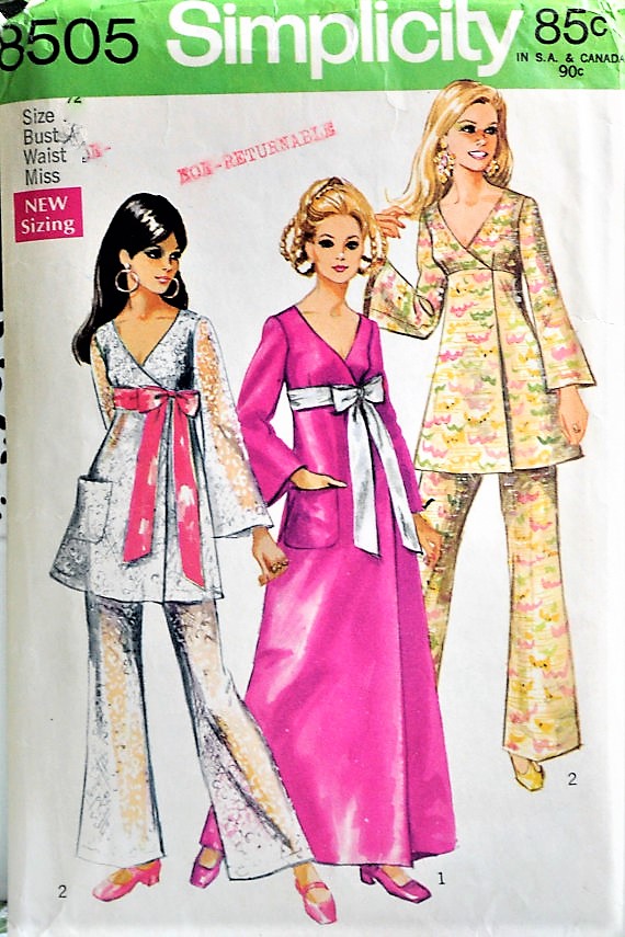 1960s MOD Front Wrap Dress or Tunic and Pants Pattern SIMPLICITY 8505 Evening Party Styles Bust 32 Vintage Sewing Pattern UNCUT