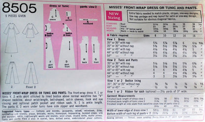 1960s MOD Front Wrap Dress or Tunic and Pants Pattern SIMPLICITY 8505 Evening Party Styles Bust 32 Vintage Sewing Pattern UNCUT