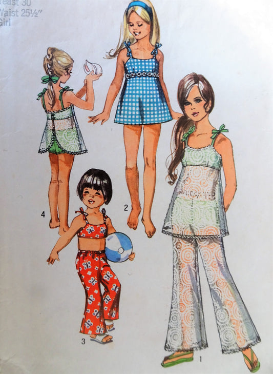 1970s CUTE Girls Bathing Suit Pattern SIMPLICITY 8813 Sweet Design Size 12 Vintage Sewing Pattern
