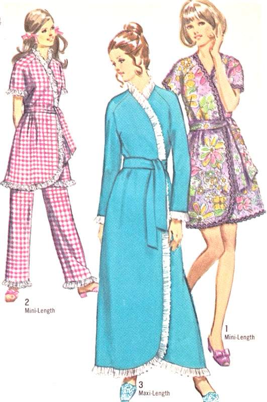 1970s CUTE Bath Robe Lounging Robe and Pants Pattern SIMPLICITY 9100 Spa Salon Short Version or Full Length Size Small Vintage Sewing Pattern UNCUT