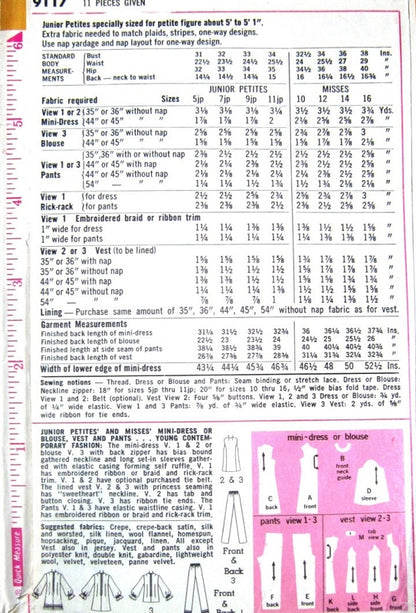 RETRO 70s Mini Dress Tunic Pattern SIMPLICITY 9117 Blouse Vest Pants  Bust 33 Vintage Sewing Pattern UNCUT