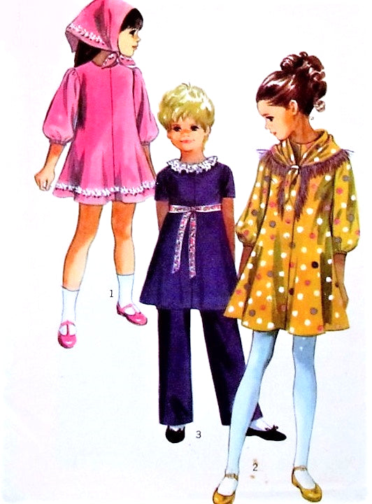 1970s CUTE Girls Dress,Pants and Scarf Pattern SIMPLICITY 9188 Size 6 Vintage Childrens Sewing Pattern UNCUT