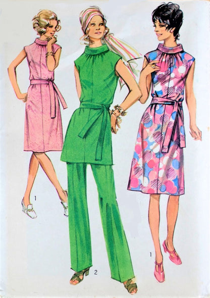 70s RETRO Belted Dress, Tunic and Pants SIMPLICITY 9329 Bust 39 Vintage Sewing Pattern UNCUT
