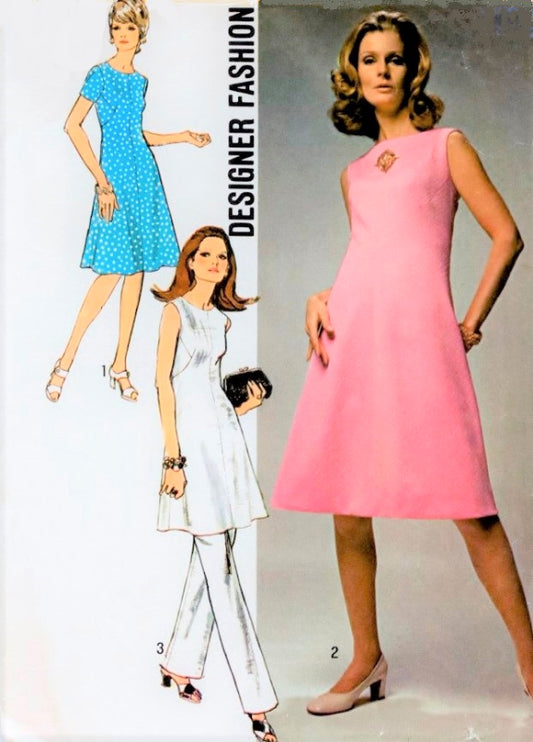 1970s FAB Designer Dress or Tunic and Pants Pattern SIMPLICITY 9346 Daytime or Evening Bust 31,34 or 40 Vintage Sewing Pattern UNCUT