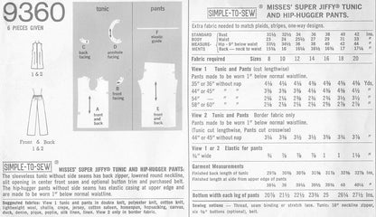70s Boho Sleeveless Tunic and Hip Hugger Pants Pattern Simplicity 9360 Vintage Sewing Pattern UNCUT Bust  34 or 36