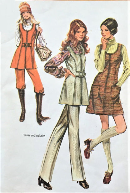 RETRO 1970s  Mini Jumper Dress, Tunic and Pants Pattern SIMPLICITY 9582 Wonderful Styles Bust 38 Vintage Sewing Pattern FF