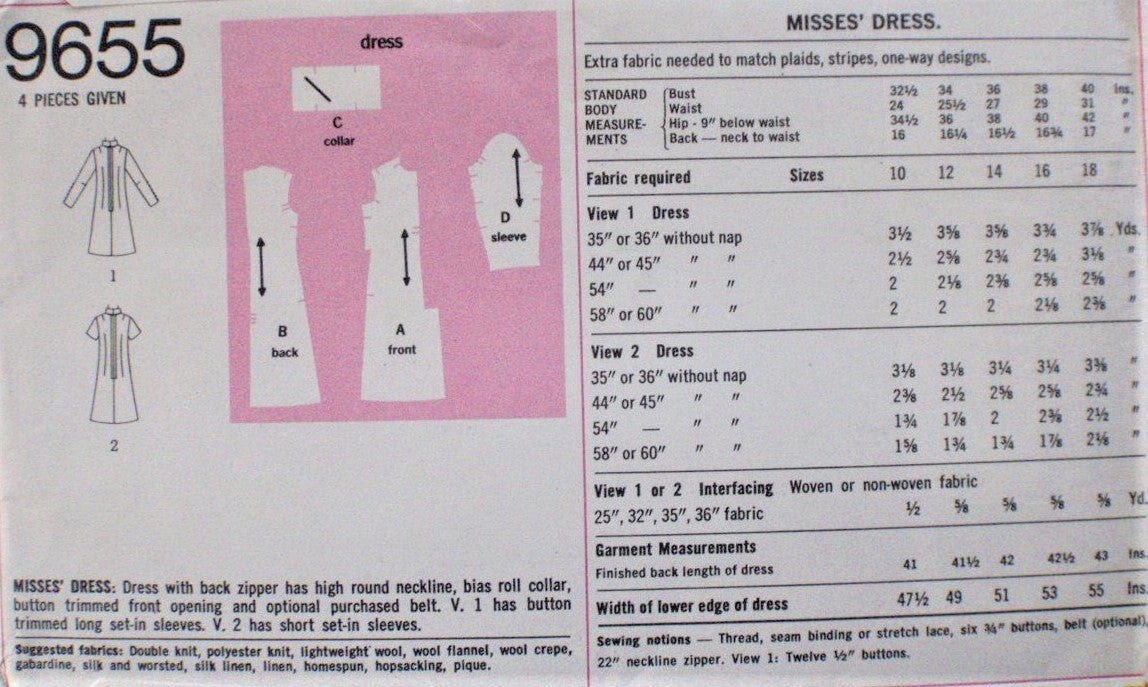 1970s CLASSY Day or After 5 Dress Pattern SIMPLICITY 9655 Button Detail Easy Style Bust 36 Vintage Sewing Pattern FACTORY FOLDED
