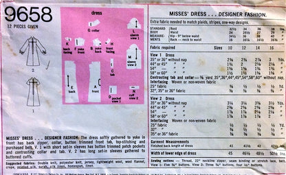 RETRO 70s Slim Designer Dress Pattern SIMPLICITY 9658 Casual Day Dress Bust 36 Vintage Sewing Pattern UNCUT