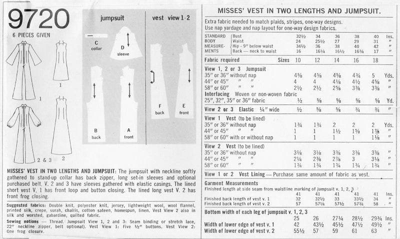 1970s JUMPSUIT and Tunic Vest Pattern SIMPLICITY 9720 Mini or Maxi Vest Flare Leg Jumpsuit Bust 38 Vintage Sewing Pattern UNCUT
