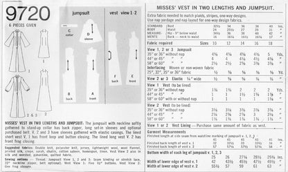 1970s JUMPSUIT and Tunic Vest Pattern SIMPLICITY 9720 Mini or Maxi Vest Flare Leg Jumpsuit Bust 38 Vintage Sewing Pattern UNCUT