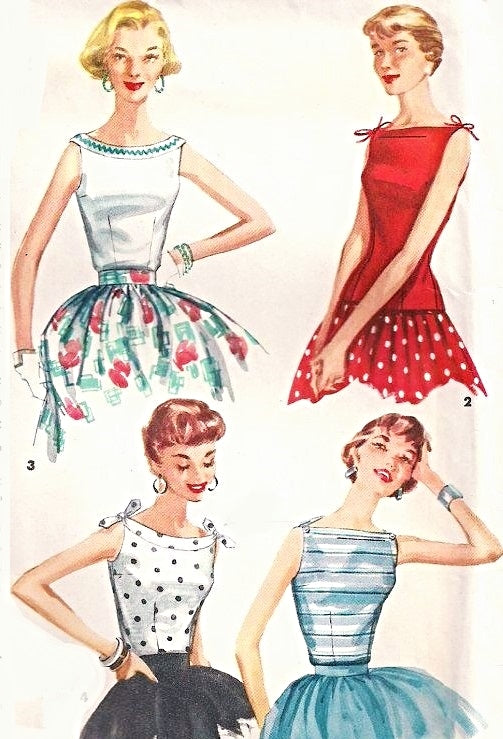1950s Rockabilly Blouse and Overblouse Pattern SIMPLICITY 1201 Simple To Make Bateau or Round ,4 Style Versions Includes Tied at Shoulders Bust 33, Vintage Sewing Pattern