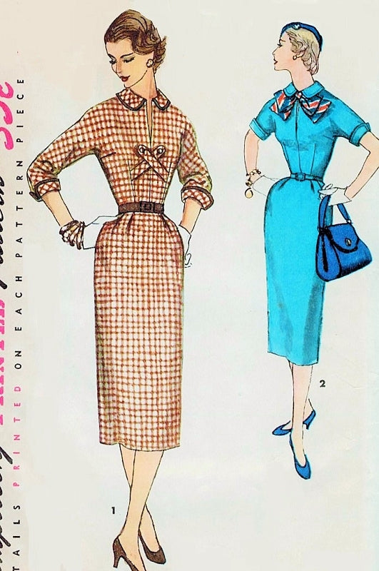 1950s Slim Wiggle Dress Pattern 2 Style Versions Simplicity 1239 Vintage Sewing Pattern UNCUT Bust 36