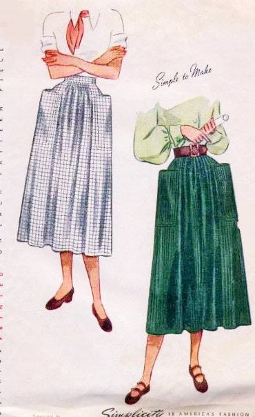 1940s Stylish Dirndl Skirt Pattern Simplicity 2305 Huge Patch Pockets Easy To Wear Waist 28 Vintage Sewing Pattern