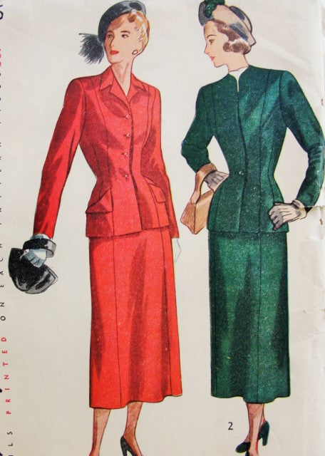 1940s SLEEK Tailored Suit Pattern SIMPLICITY 2376 Figure Flattering Fitted Jacket,Panelled Skirt Bust 34 Vintage Sewing Pattern FACTORY FOLDED