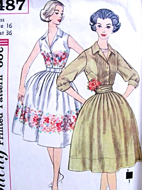 1960s ROCKABILLY Shirtwaist Dress and Cummerbund Pattern Simplicity 3487 Lovely Soft Pleated Full Skirt  Bust 32 or 34 Vintage Sewing Pattern