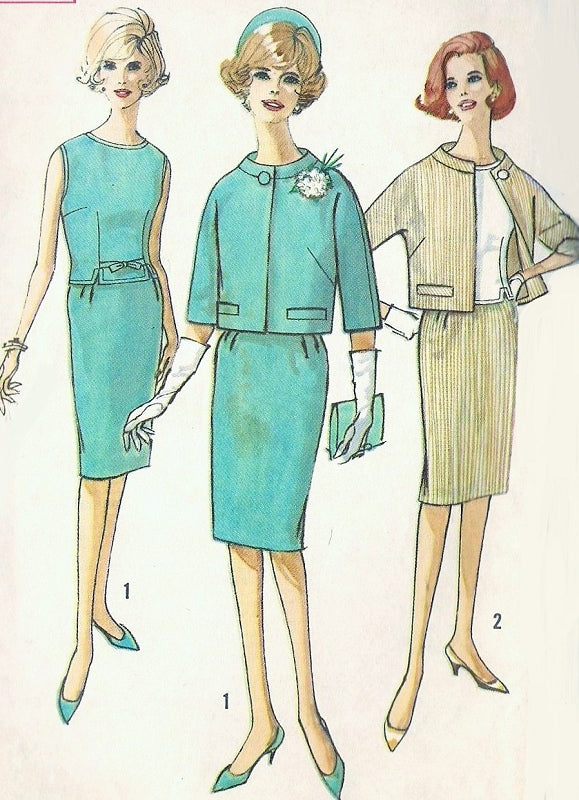 1960s Classy Suit and Overblouse Pattern Simplicity 4363 Slim Skirt, Lovely Button Back OverBlouse Short Jacket Bust 32 Vintage Sewing Pattern