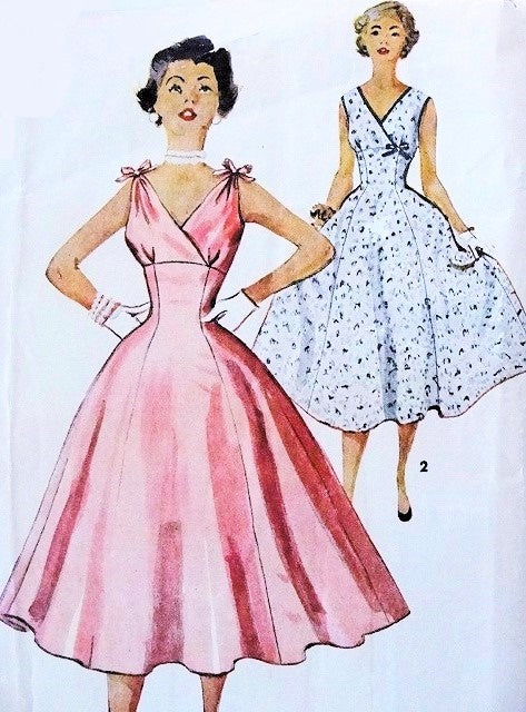 1950s BEAUTIFUL Cocktail Evening Prom Dress Pattern SIMPLICITY 4706 Rockabilly Empire Waist Surplice V Fit and Flare Glamour Vintage Sewing Pattern