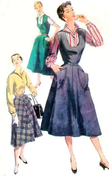 1950s CLASSIC Rockabilly Jumper Dress, Blouse and Skirt Pattern SIMPLICITY 4838 Wing Collar Blouse, U Neck Jumper, Flared Skirt  Bust 38 Vintage Sewing Pattern