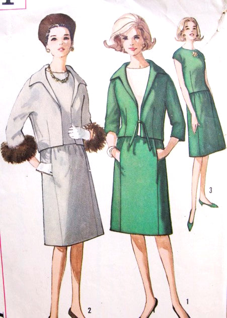 1960s Mad Men Era Suit and OverBlouse Pattern Simplicity 5151 Button Back Blouse, Slim Skirt, Short Jacket Day or Evening Bust 32 Vintage Sewing Pattern