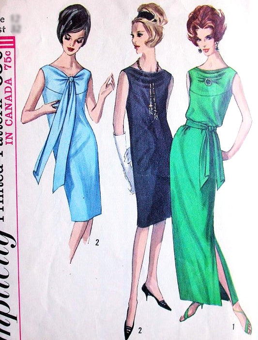 1960s LOVELY Evening Cocktail Dress Pattern SIMPLICITY 5704 Two Lengths, Cowl Neckline Classy Sixties Style Bust 34 Vintage Sewing Pattern UNCUT