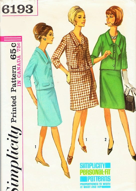 1960s Suit Or Suit Dress Pattern Simplicity 6193 Fitted Jacket Choice of Flared or Slim Skirt Bust 35 Vintage Sewing Pattern